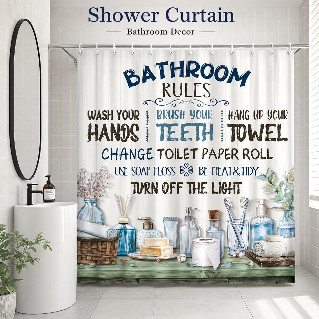 Bathroom Rules Shower Curtain  - Interior Design Quotes recensione e prezzo