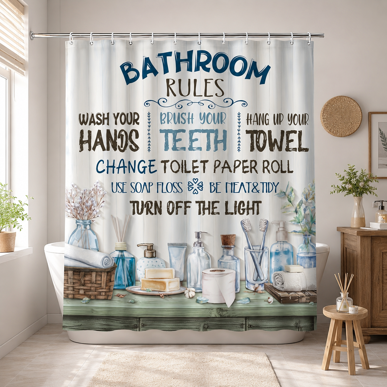 Bathroom Rules Shower Curtain  - Interior Design Quotes recensione e prezzo